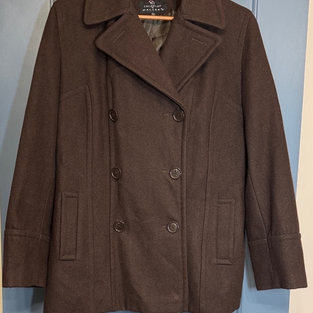 Collection by Gallery Brown 80% Wool Double Breasted Peacoat Size L